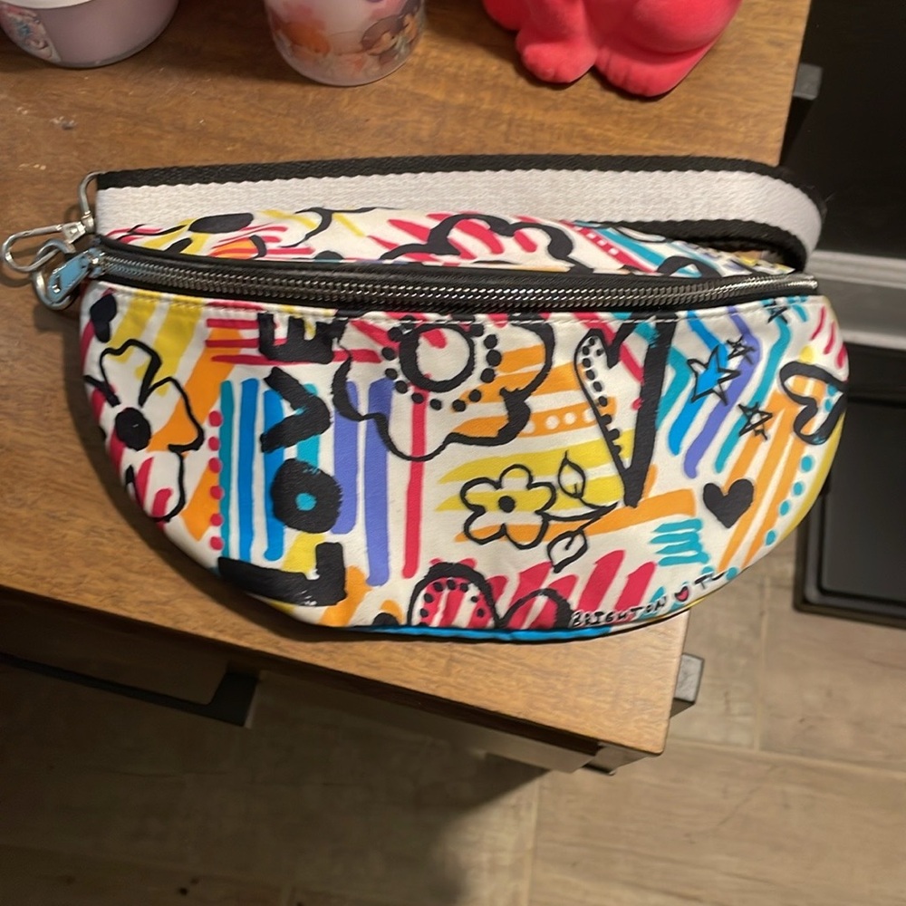 Brighton Love graffiti cross body bag in white color block